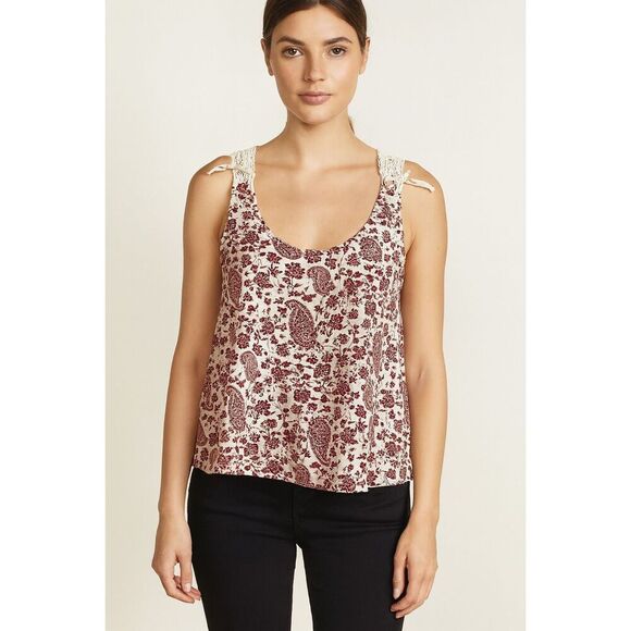 Forever 21 Red & White Floral Racer Back Lace Crop Top  Paisley Crochet size M - Picture 2 of 13